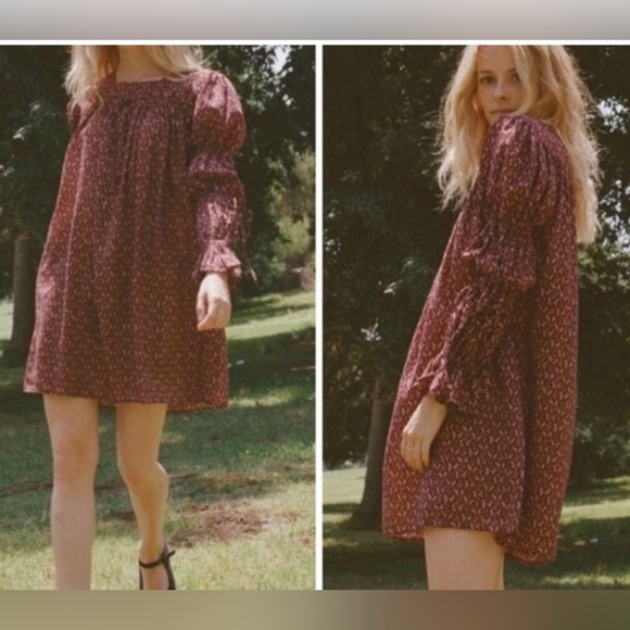 Doen Dresses & Skirts - Doen Buttercup Mini Dress in Wine Winter Ditsy Floral Print